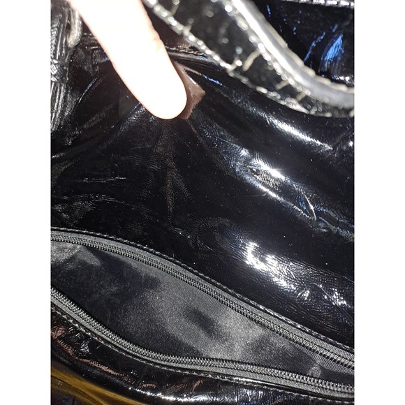 Nine West Black Tote Bag Purse Faux Patent Leather - Picture 8 of 10
